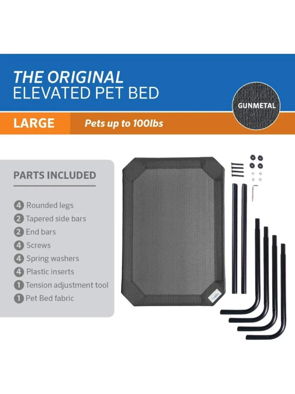 Elevated Dog Bed - Breathable Off-The-Ground Pet Bed with Cooling Fabric, Large